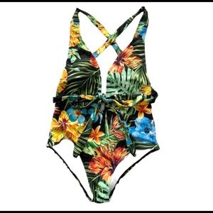 NWT tropical plunge criss cross tie monokini L